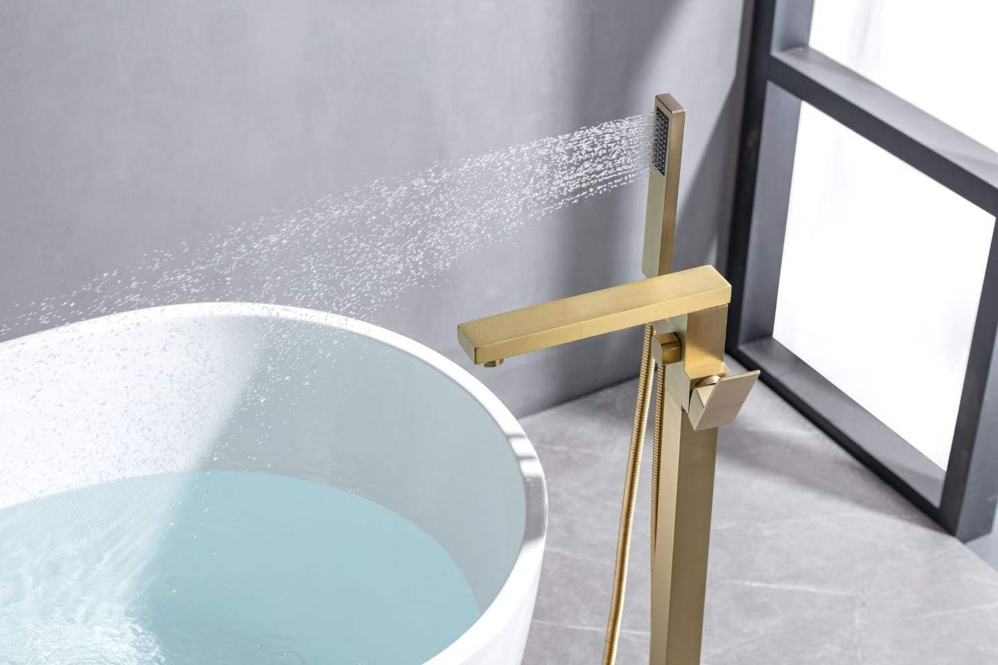 Modern Brushed Gold Floor-standing Bathtub Faucet 61001-G