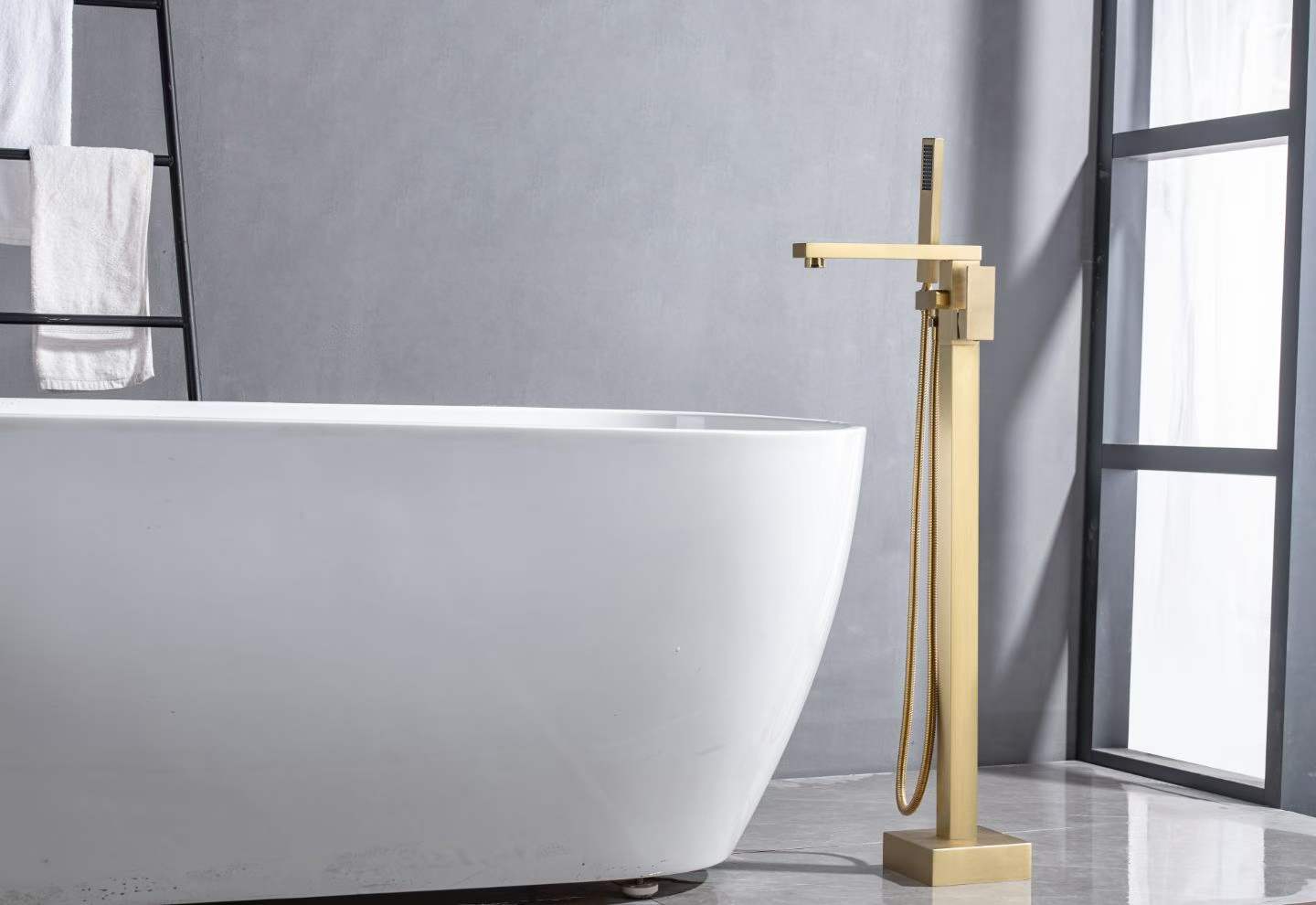 Modern Brushed Gold Floor-standing Bathtub Faucet 61001-G