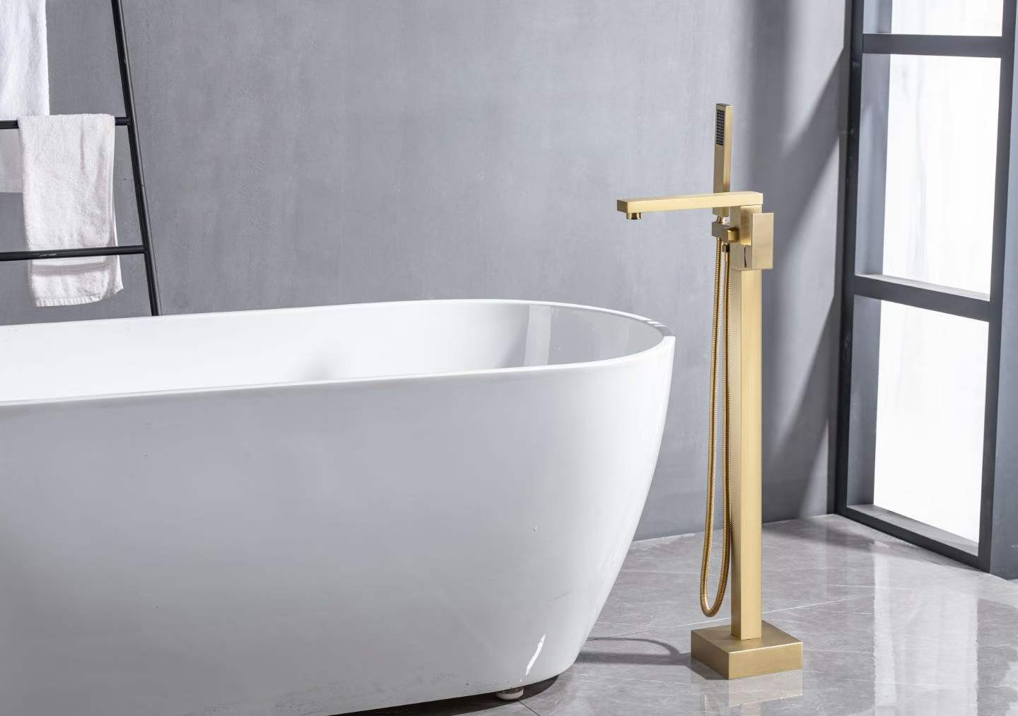 Modern Brushed Gold Floor-standing Bathtub Faucet 61001-G
