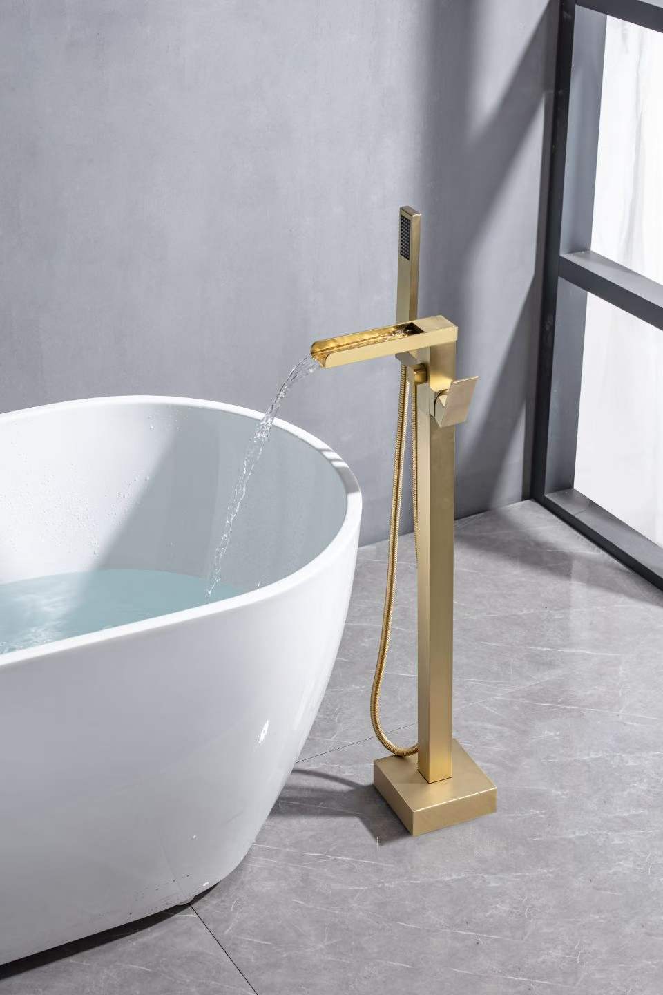Elegant Brushed Gold Waterfall Bathtub Faucet 61010