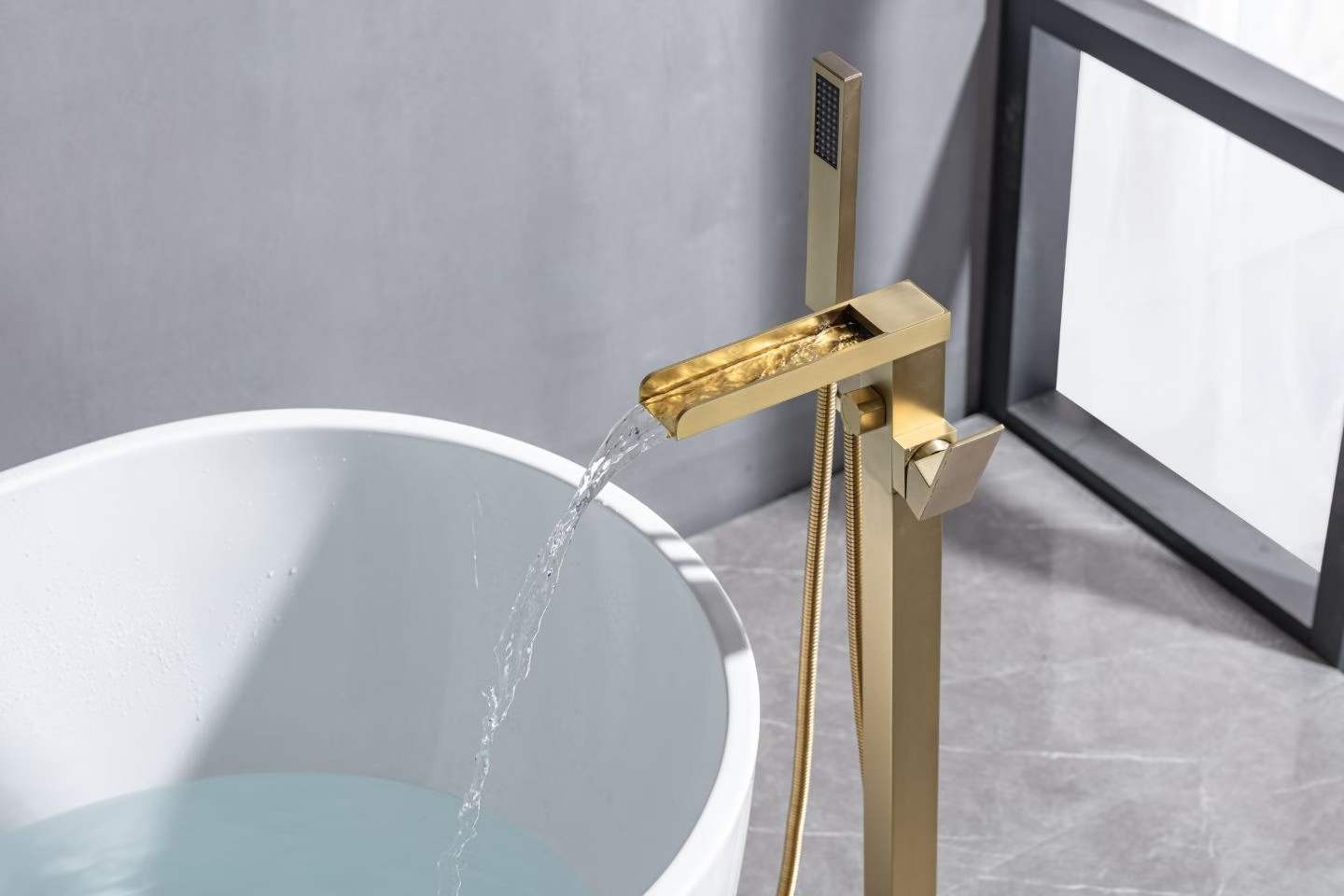 Elegant Brushed Gold Waterfall Bathtub Faucet 61010