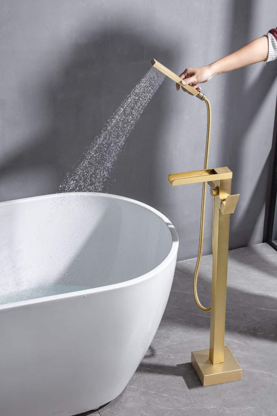 Elegant Brushed Gold Waterfall Bathtub Faucet 61010