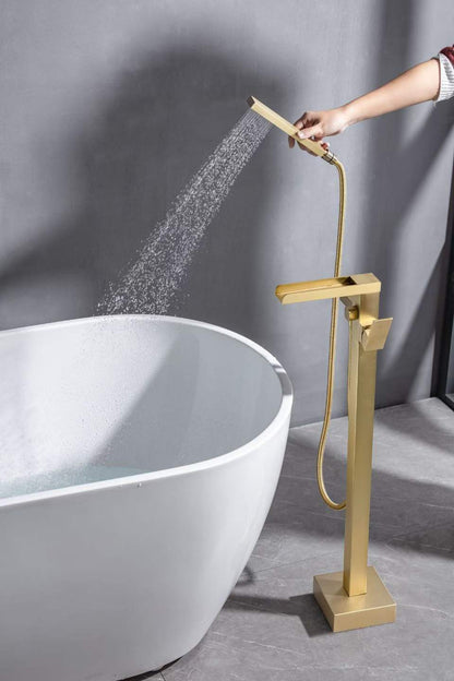 Elegant Brushed Gold Waterfall Bathtub Faucet 61010