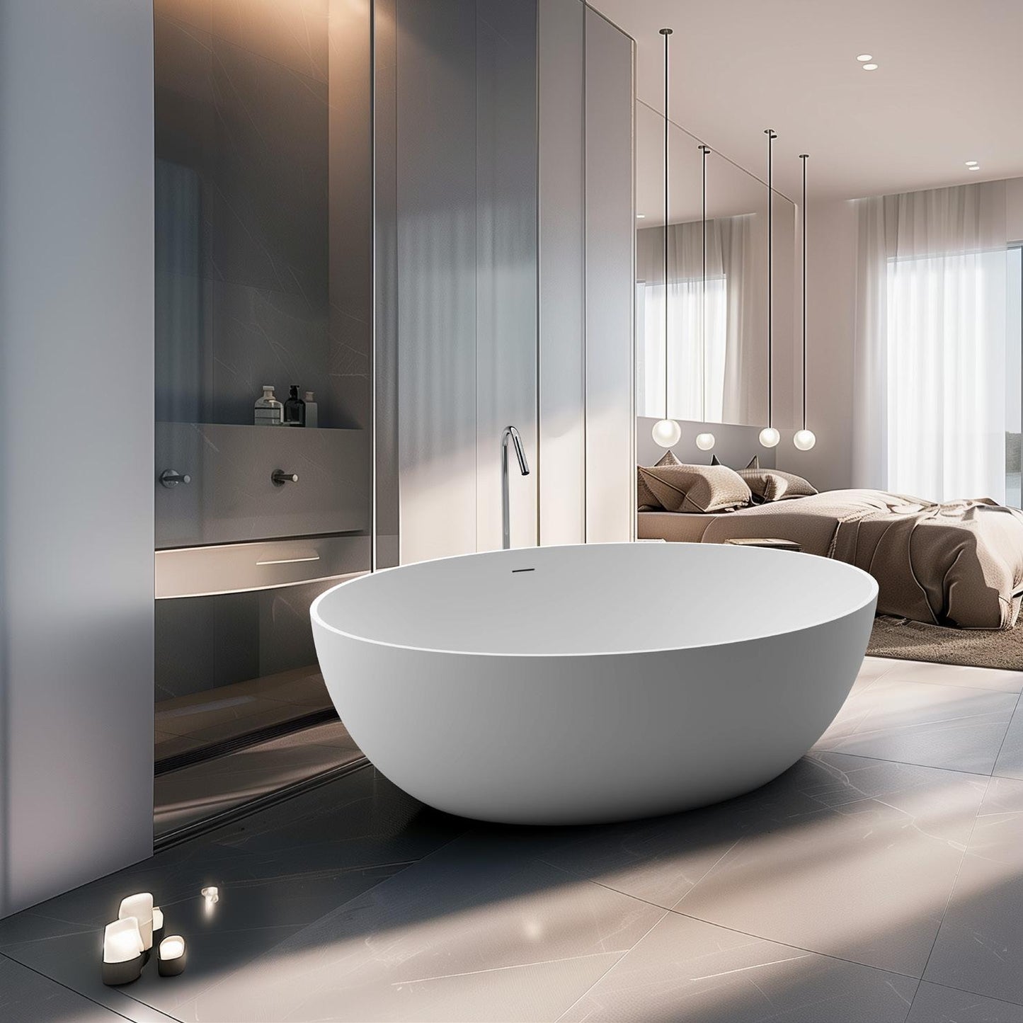 Oval White Artificial Stone Bathtub