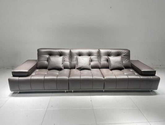 Dark Gray Tufted Leather 4-Seater Sofa