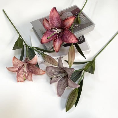 Искусственный цветок лилии с 2 головками и бутоном