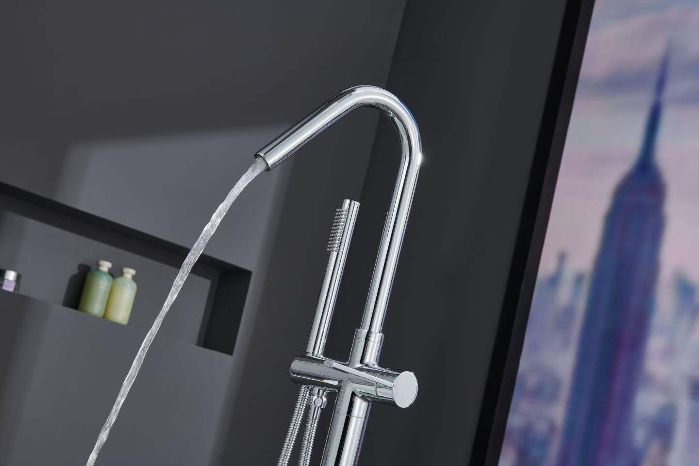Sleek Polished Chrome Modern Bathtub Faucet 81003