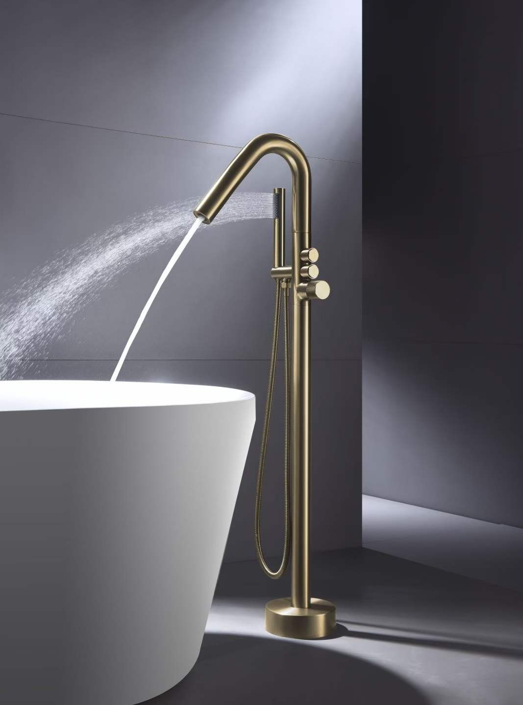 Floor-mounted Handwheel Brushed Gold Bathtub Faucet 81009