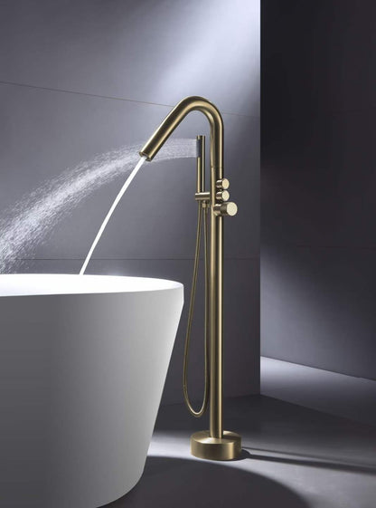 Floor-mounted Handwheel Brushed Gold Bathtub Faucet 81009