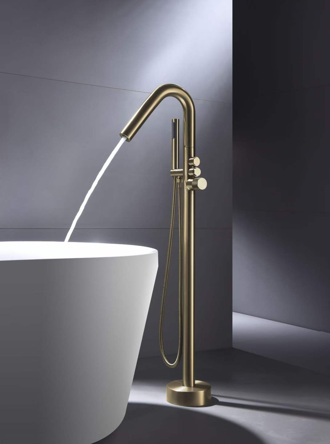 Floor-mounted Handwheel Brushed Gold Bathtub Faucet 81009