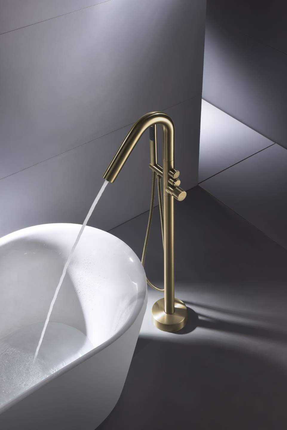 Floor-mounted Handwheel Brushed Gold Bathtub Faucet 81009