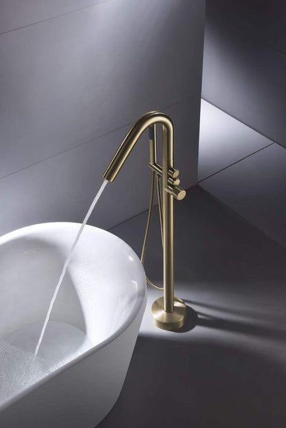 Floor-mounted Handwheel Brushed Gold Bathtub Faucet 81009