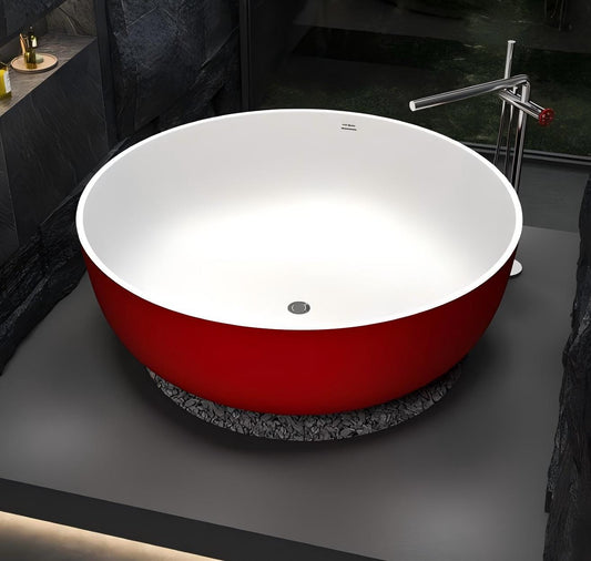 Red and White Color Combination Artificial Stone Bathtub