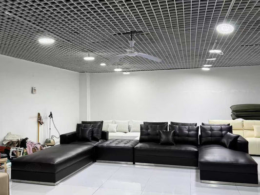 Black Leather U-Shaped Sectional Sofa