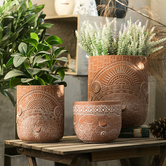 African Elemental Portrait Cement Vase