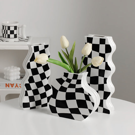 Black And White Checkerboard Ceramic Vase