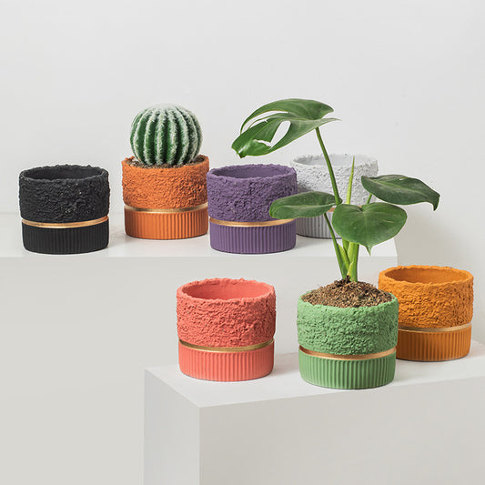 Simple Gold Edged Cement Flowerpot