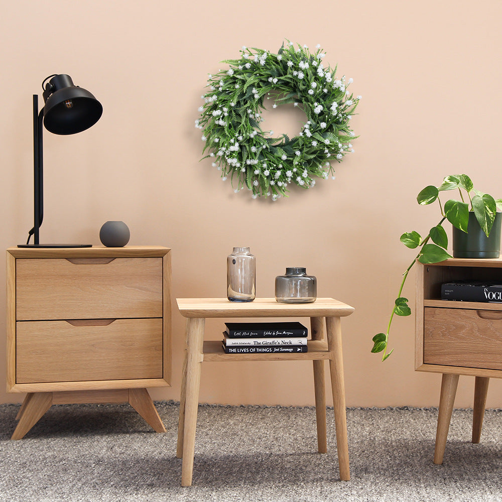 Simulated Green Plant Wreath with Wooden Board & Hemp Rope Hooks