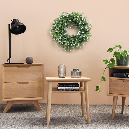 Simulated Green Plant Wreath with Wooden Board & Hemp Rope Hooks