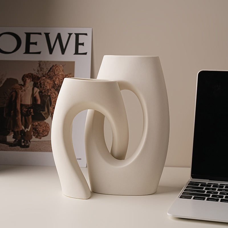 Ceramic White Vase And Irregular Flower Implement