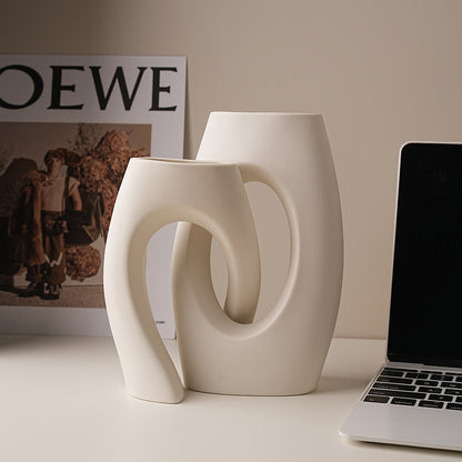 Ceramic White Vase And Irregular Flower Implement