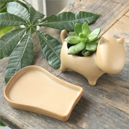 Stoneware Mini Cute Pet Succulent Perforated Flower Pot