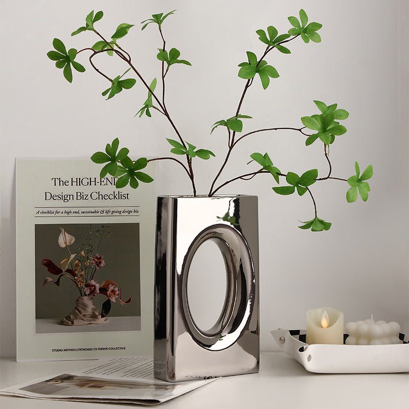 Electroplated Ceramikaj Vazoj Artaj Ornamaĵoj