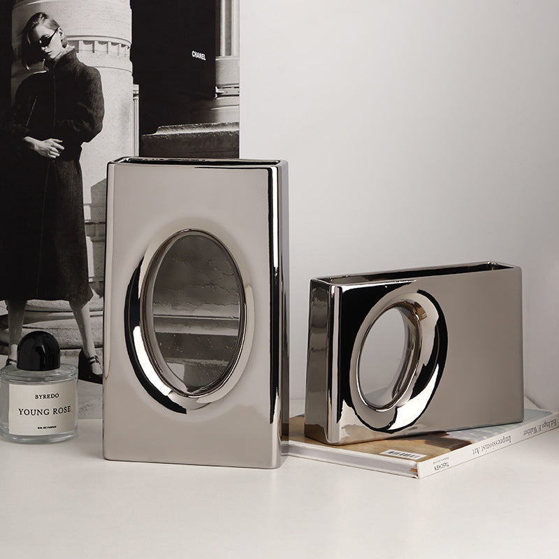 Electroplated Ceramikaj Vazoj Artaj Ornamaĵoj