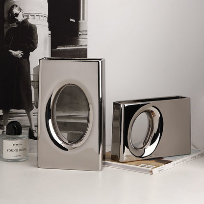 Electroplated Ceramikaj Vazoj Artaj Ornamaĵoj