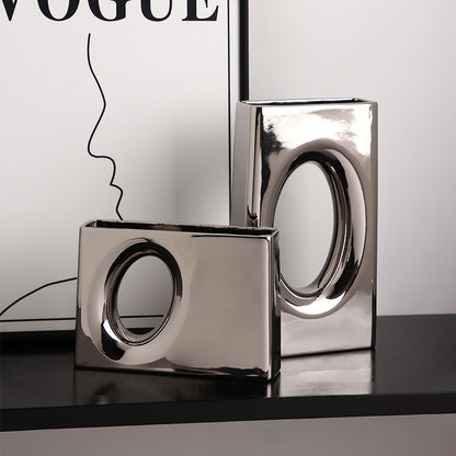 Electroplated Ceramikaj Vazoj Artaj Ornamaĵoj