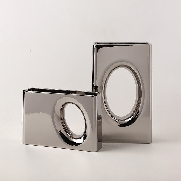 Electroplated Ceramikaj Vazoj Artaj Ornamaĵoj