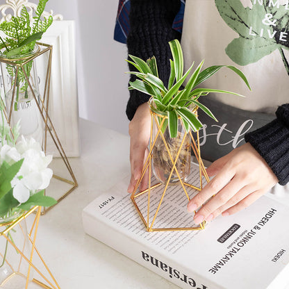 Golden Geometric Iron Vase