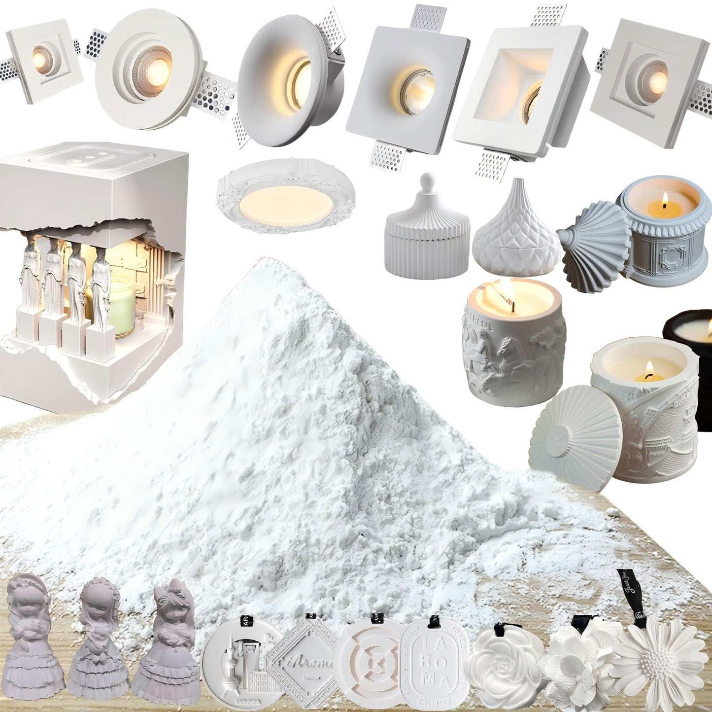 Декоративный потолочный встраиваемый светильник из гипса без рамки