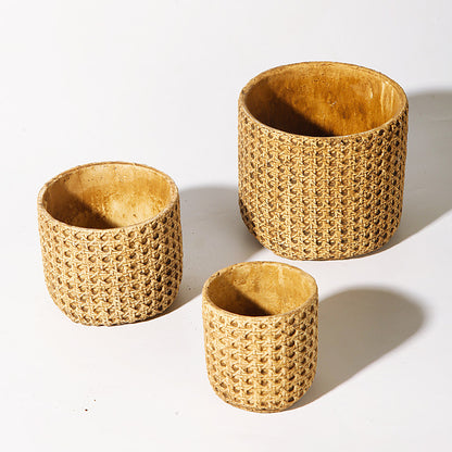 Rattan Woven Cement Flowerpot