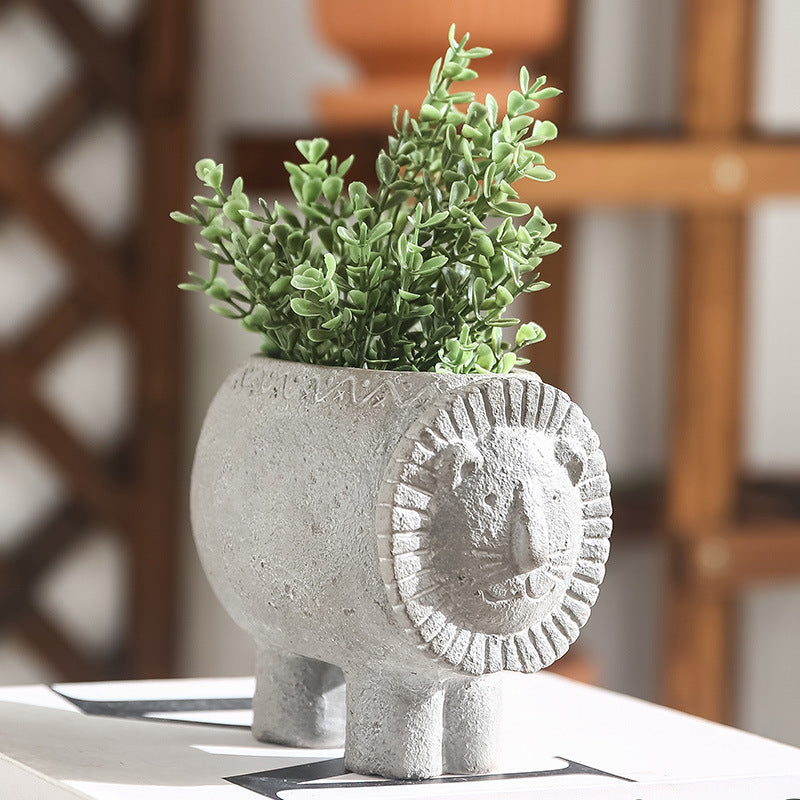 Lion Cement Flowerpot Animal Shape