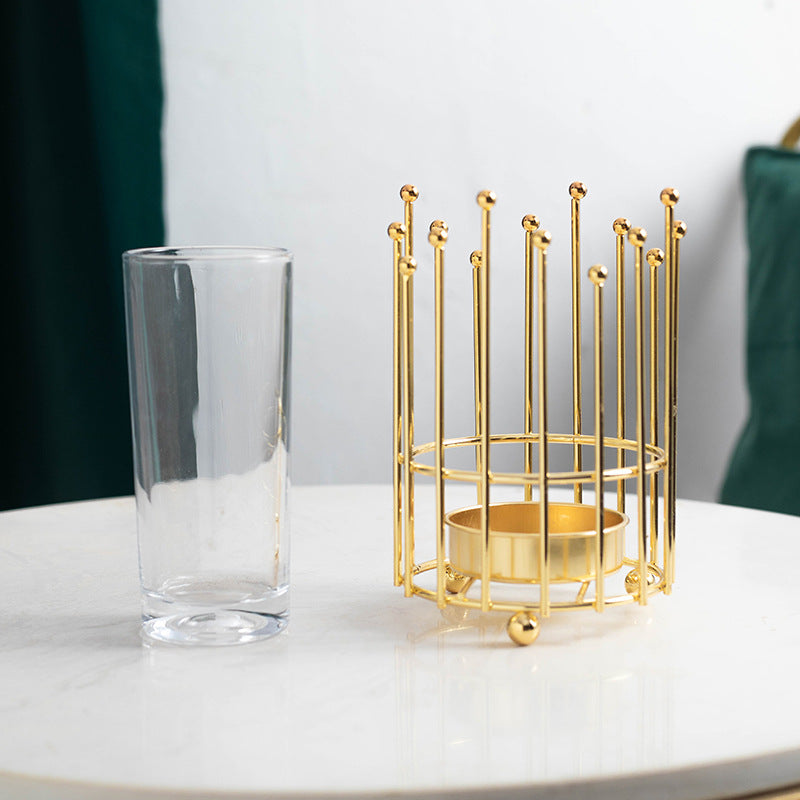 Golden Metal Vase Simulated Flower Container