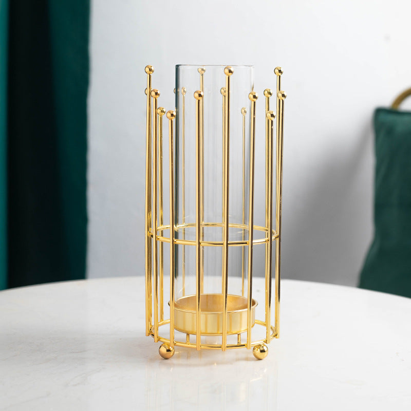 Golden Metal Vase Simulated Flower Container