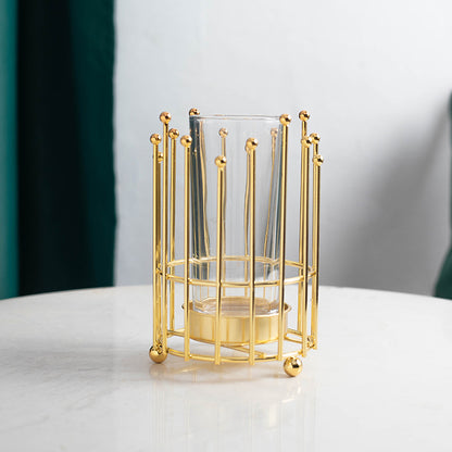 Golden Metal Vase Simulated Flower Container