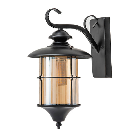 Black Iron Outdoor Wall Lantern, Customizable Size & Style