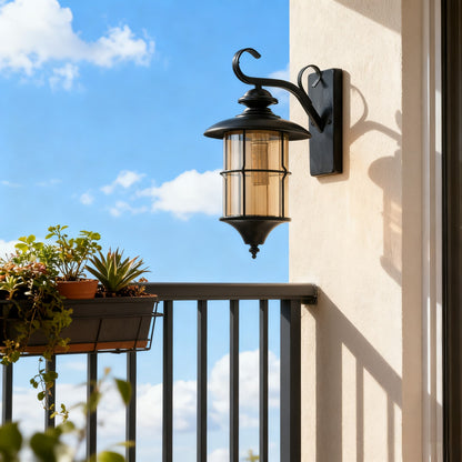 Black Iron Outdoor Wall Lantern, Customizable Size & Style