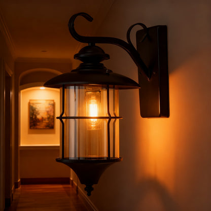 Black Iron Outdoor Wall Lantern, Customizable Size & Style