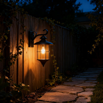 Black Iron Outdoor Wall Lantern, Customizable Size & Style