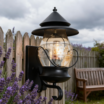 Black Outdoor Wall Lantern, Iron/Stainless Steel, Customizable