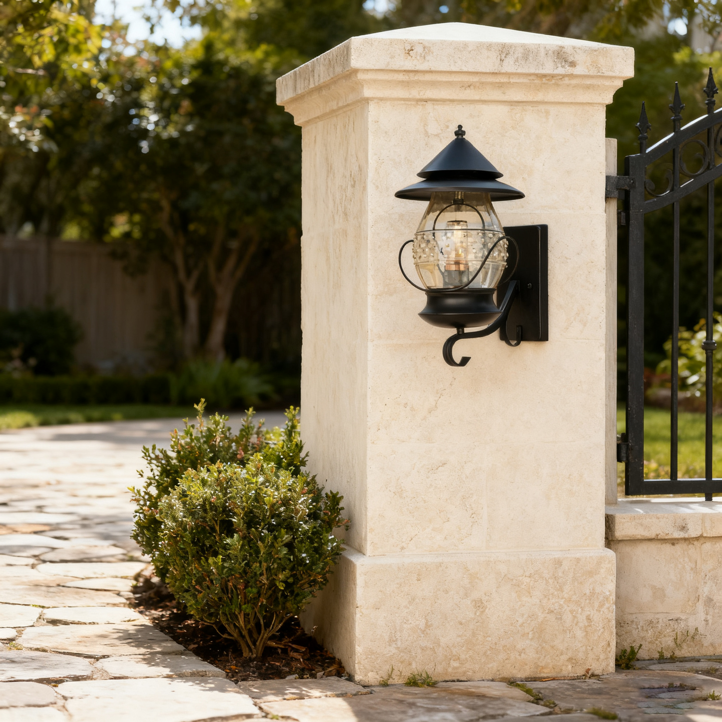 Black Outdoor Wall Lantern, Iron/Stainless Steel, Customizable