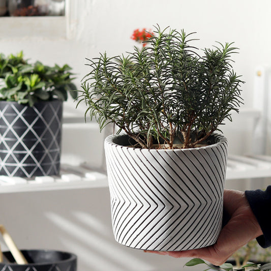 Black Patterned Cement Vase