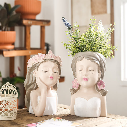 Cute Girl Like Cement Flowerpot