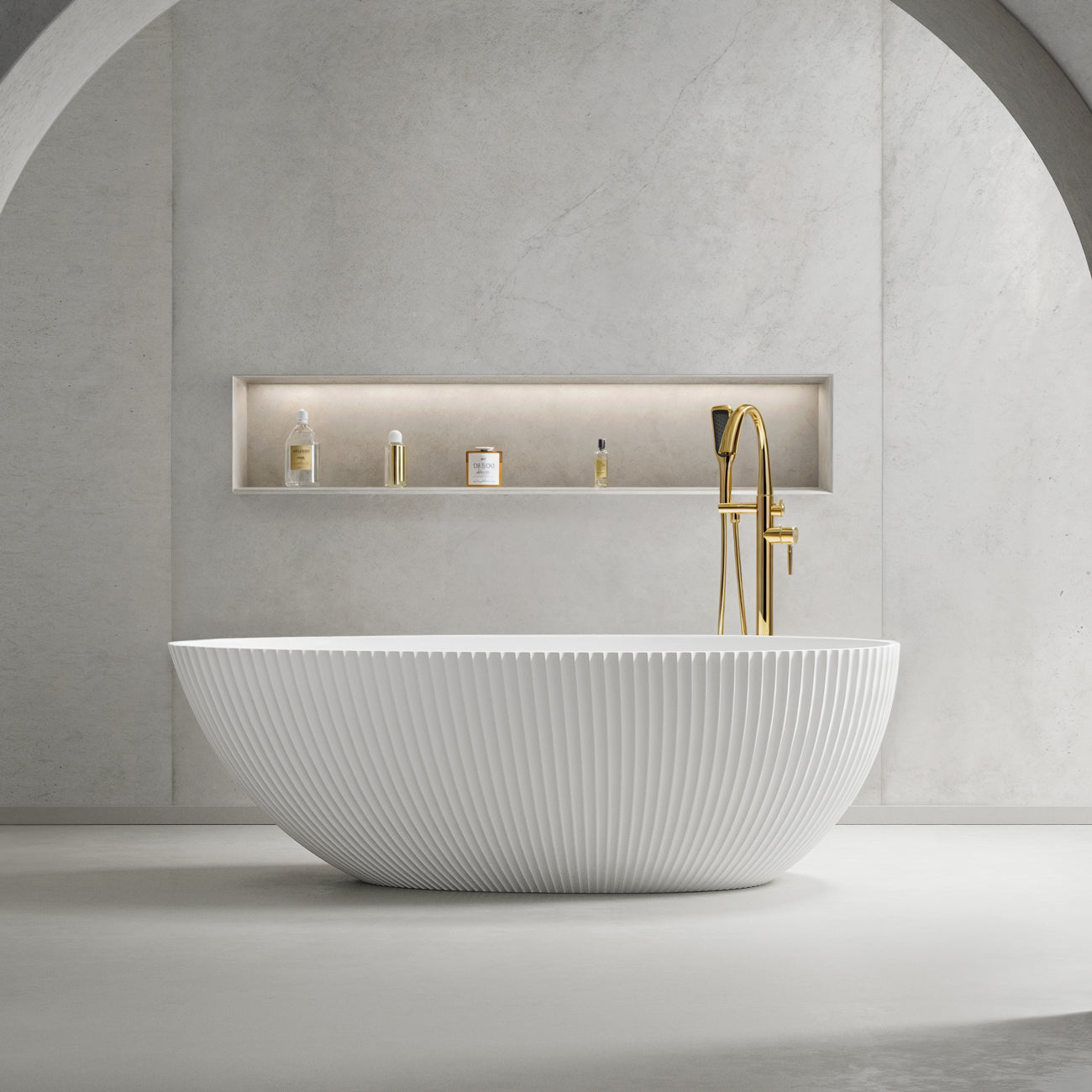 Vertical Fluted Egg Freestanding Solid Surface Bathtub 071