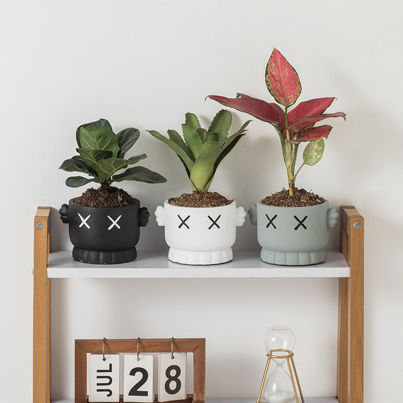 Cement Flowerpot Smiling Face Pattern