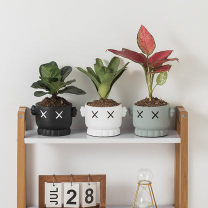 Cement Flowerpot Smiling Face Pattern