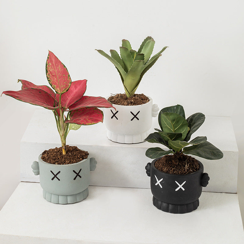 Cement Flowerpot Smiling Face Pattern